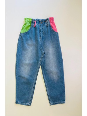 Escabel Kız Çocuk Neon Renk Parçalı Mom Pantolon