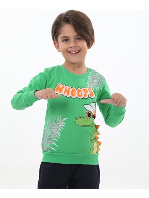 E Çocuk Whoops Nakışlı Şapkalı Gözlüklü Dinozor Resimli Sweatshirt ECCK-SWT-WHOOPS-0300