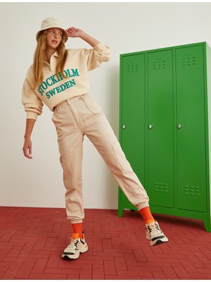 Koton Kot Pantolon Beli Lastikli Rahat Kesim Yüksek Bel - Baggy Jean