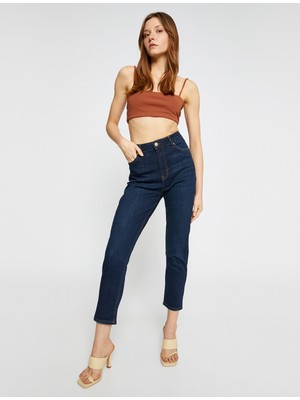 Koton Yüksek Bel Kot Pantolon Hafif Dar Kesim  Mom Slim Jean