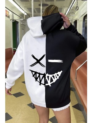 Trendypassion Cartoon Face Siyah Beyaz Hoodie