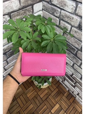 Guard Pembe Hakiki Deri Fermuarlı Bayan Cüzdanı