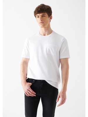 Mavi Erkek Cepli Beyaz Tişört 0610963-620