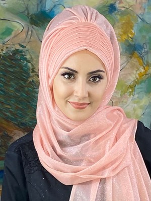 Butik Ambar Simli Açık Somon Abiye Tesettür Şal
