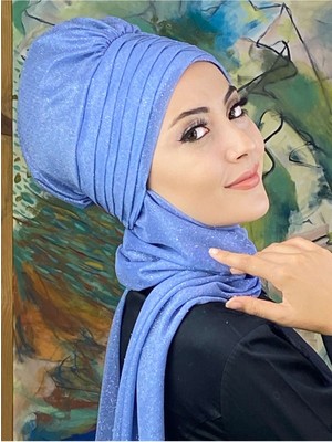 Butik Ambar Simli Mavi Atkılı Abiye Bone