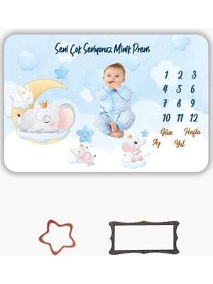 Erays Home Bebek Aylık Fotoğraf Anı Battaniyesi, Erkek Bebek Yeni Doğan Baby Shower Doğum Anı_erkek