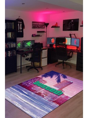 Homshtag Busted Pamuklu Dokuma Tabanlı Yıkanabilir Kaymaz Gamer Halısı