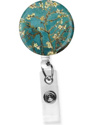 Stormistoretr Van Gogh Desenli Badem Ağacı 3.5 cm  Damla Baskı Yoyo ve Yaka Kartlığı - 1 Adet