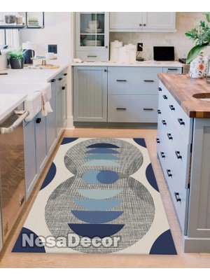 Nesa Decor Geometrik Desenli Dijital Baskı Yıkanabilir Kaymaz Dokuma Taban Salon Halısı Mutfak Halısı ve Yolluk