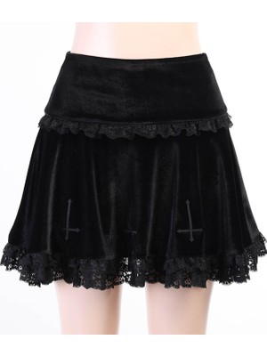 Sevimli Pileli Etek Yüksek Bel Ası Trim Gotik Elbise Kadınlar Kısa Etekler L