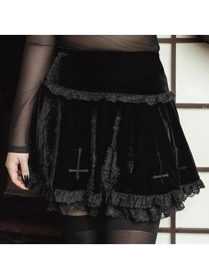 Sevimli Pileli Etek Yüksek Bel Ası Trim Gotik Elbise Kadınlar Kısa Etekler L