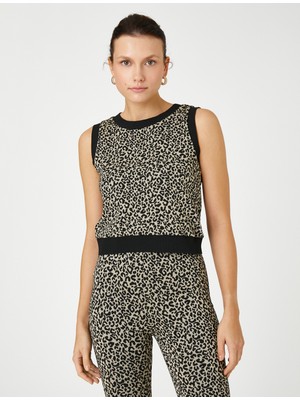 Koton Leopar Desenli Crop Süveter