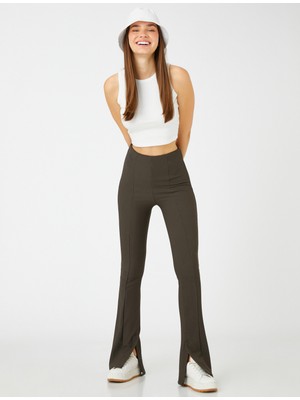 Koton İspanyol Paça Pantolon Yüksek Bel Yırtmaç Detaylı