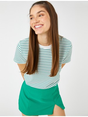 Koton Çizgili Tişört Bisiklet Yaka Kısa Kollu