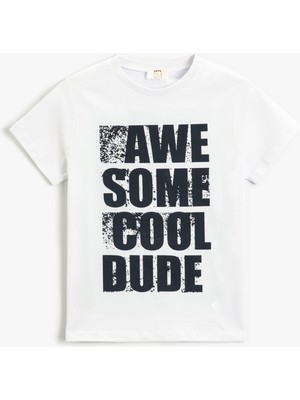 Koton Baskılı Kısa Kollu Tişört Bisiklet Yaka Pamuklu