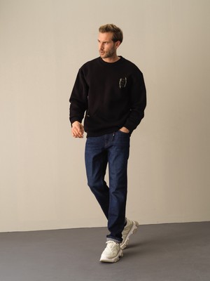 Xint Bisiklet Yaka Pamuklu Oversize Baskılı Sweatshirt