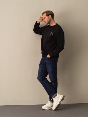 Xint Bisiklet Yaka Pamuklu Oversize Baskılı Sweatshirt