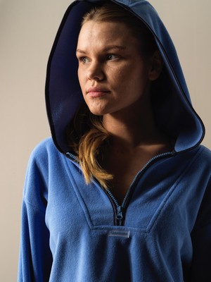 Xint Kadın Mavi Pamuk Dokulu Fermuarlı Polar Sweatshirt