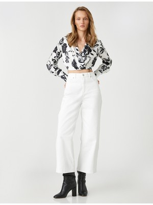 Koton Crop Anvelop Bluz Uzun Kollu Gömlek Yaka