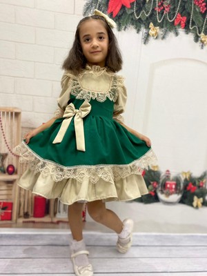 Nisa Kids Mona Roza Dantelli Prenses Kollu Kız Çocuk Elbisesi
