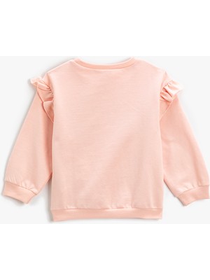 Koton Fırfırlı Sweatshirt Peluş Detaylı Bisiklet Yaka Şardonlu