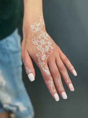 BP Tattoo Henna Mandala Çiçek Geçici Beyaz Dövme