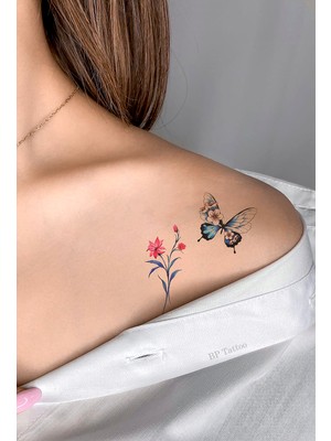 BP Tattoo Otantik Kelebek ve Çiçek Dövmesi Mini Tattoo