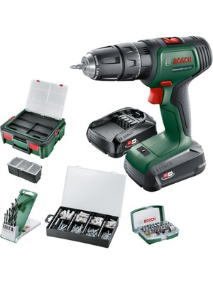 Bosch  06039D4107 Universalımpact Akülü Darbeli Matkap 18V 2x 1.5AH Güçlü 210 Aksesuar ile Yeşil Anahtarsız Mandren