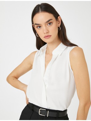 Koton Basic Gömlek Kolsuz Gizli Düğmeli