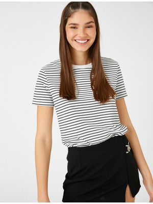Koton Çizgili Tişört Bisiklet Yaka Kısa Kollu