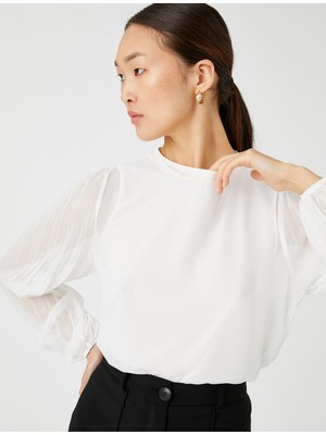 Koton Şifon Bluz Kolları Pilise Detaylı Bisiklet Yaka