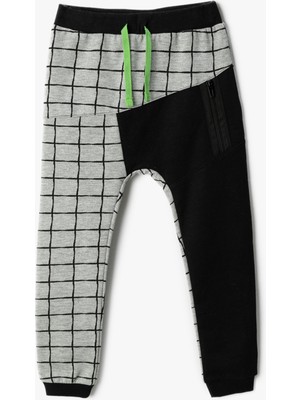 Koton Jogger Eşofman Altı Kareli Renk Kontrastlı Beli Bağlamalı
