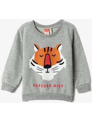 Koton Kaplan Baskılı Sweatshirt Uzun Kollu Bisiklet Yaka
