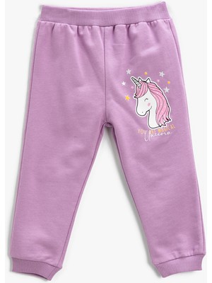 Koton Unicorn Baskılı Jogger Eşofman Altı Beli Lastikli Pamuklu Şardonlu