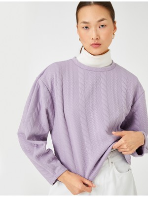 Koton Crop Sweatshirt Örgü Desenli Uzun Kollu