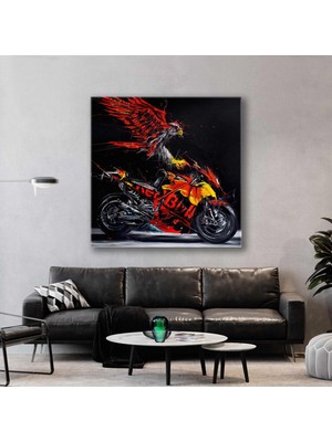 SML Tablo Kırmızı Kanatlı Kartal ve Motorsiklet Hız Tutkusu Kanvas Tablo