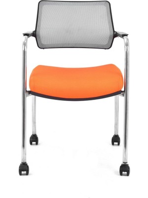 Koltuk Stilim Rauna Turuncu Fileli Tekerlekli Çalışma Koltuğu Ofis Koltuğu