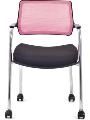 Koltuk Stilim Rauna Pembe Fileli Tekerlekli Çalışma Koltuğu Ofis Koltuğu