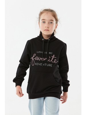 FullaModa Baskılı Dik Yaka Kız Çocuk Sweatshirt
