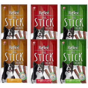 Reflex Plus 3 Çeşit Köpek Ödül Çubuğu Sticks 6'lı Paket 6 x 33 gr (Kuzu Etli, Tavuklu, Biftekli)