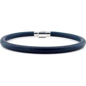 Lacivert Renk Gerçek Deri Metal Klips Erkek Bileklik M025J