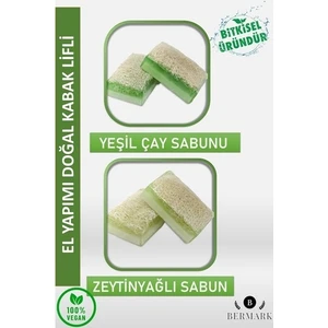 El Yapımı Doğal Kabak Lifli Gliserinli Yeşil Çay& Zeytinyağlı Sabun 240 gr 2'li Set