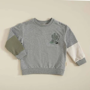 Kaktus Kapusonlu Sweatshirt Gri Melanj