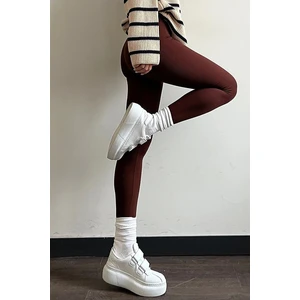 DAXİS Sportwear Company Kadın Bordo Yüksek Bel Dikişsiz Fitilli Tayt