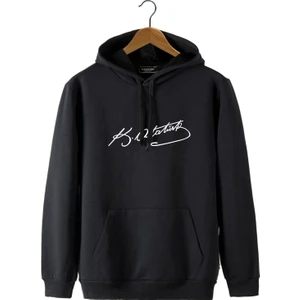 Terapi Men Erkek Siyah Önü Atatürk Imza Baskılı Kapüşonlu Sweatshirt 20Y-5200322-30