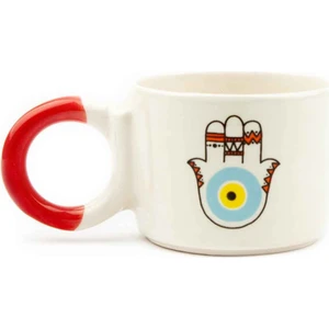 Palto Tasarım Hamsa Desen Krem Parlak Düğüm Kulp Fincan