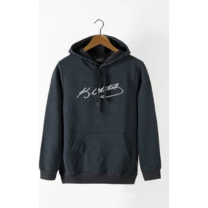 Terapi Men Erkek Antrasit Önü Atatürk Imza Baskılı Kapüşonlu Sweatshirt 20Y-5200322-30
