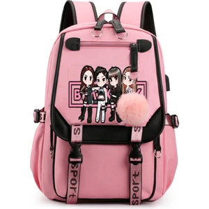 Gshopper Blackpink Temalı USB Şarjlı Sırt Çantası - Pembe (Yurt Dışından)