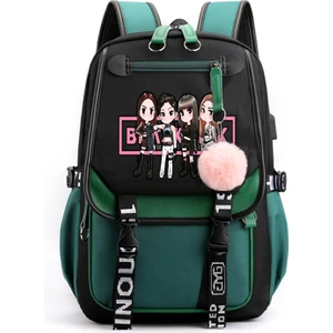 Gshopper Blackpink Temalı USB Şarjlı Sırt Çantası - Koyu Yeşil (Yurt Dışından)