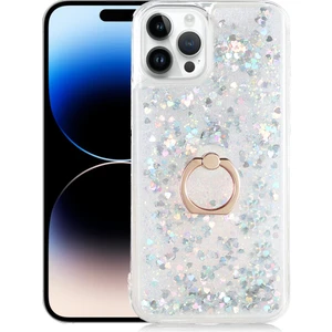 Kny Apple Iphone 14 Pro Max Kılıf Sıvılı Kalpli Yüzüklü Hareketli Milce Kapak